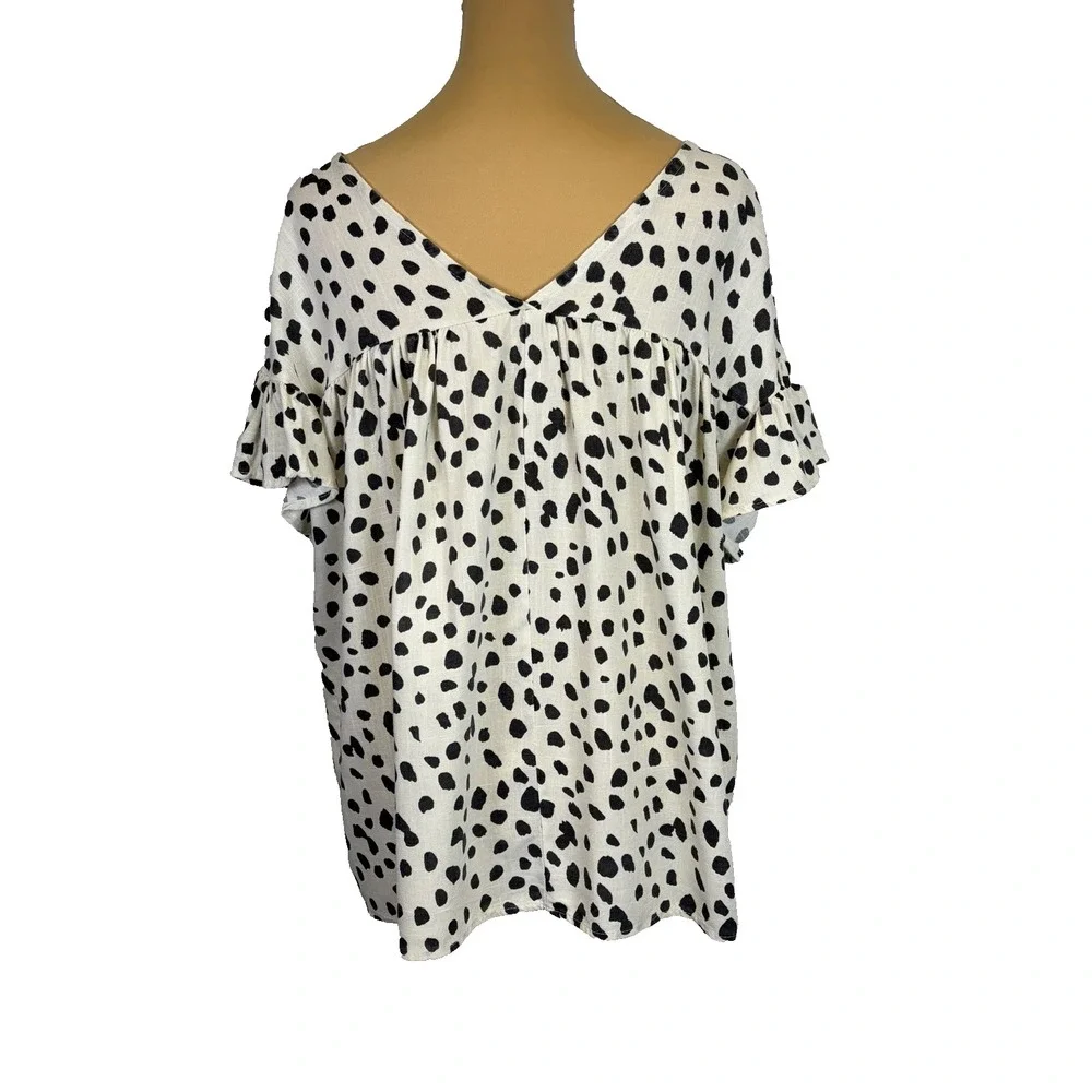 Woman's‎ Babydoll Blouse Size 2X Cream Gray Linen Blend Boxy Flowy Oversized